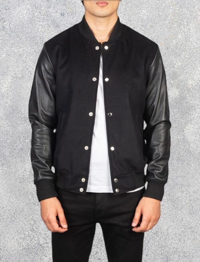 Vaxton Black Hybrid Varsity Jacket