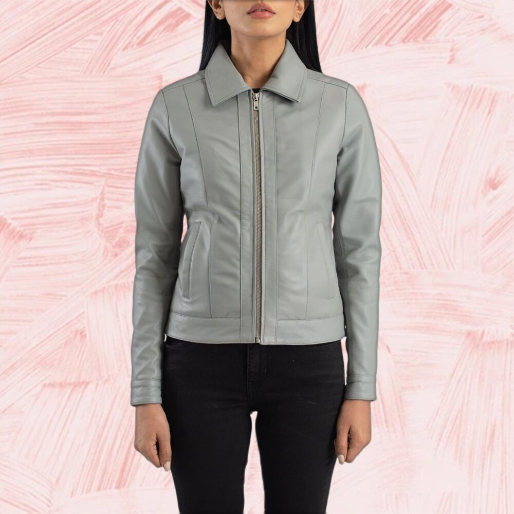 Vixen Grey Classic Collar Leather Jacket