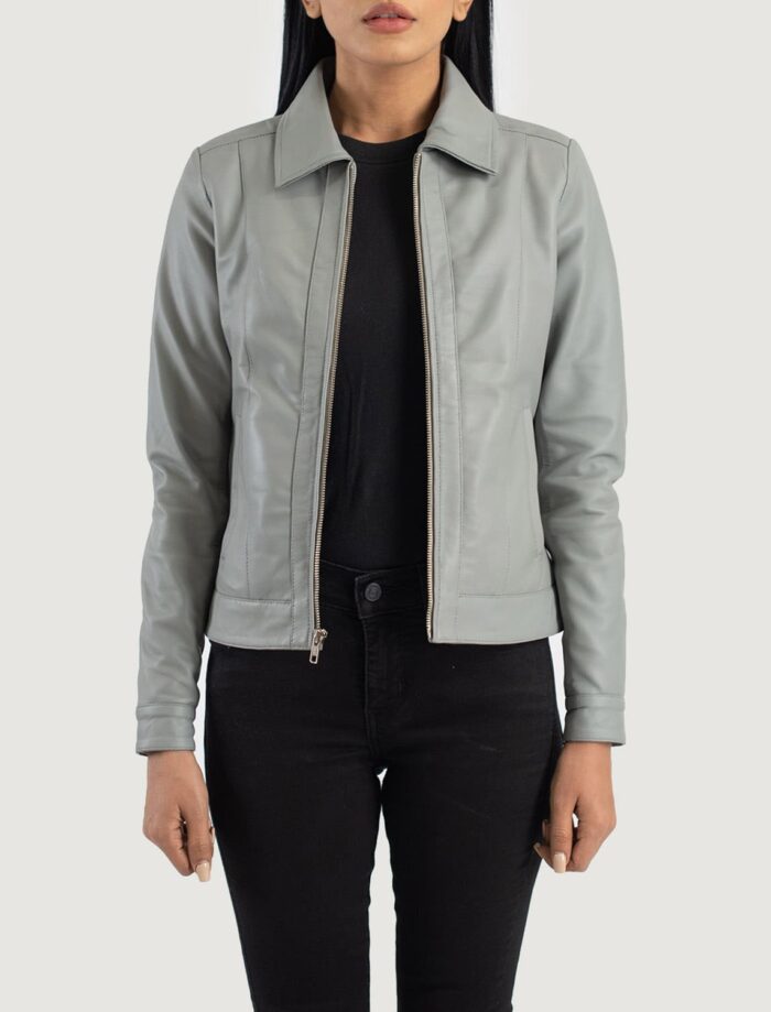 Vixen Grey Classic Collar Leather Jacket