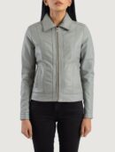 Vixen Grey Classic Collar Leather Jacket