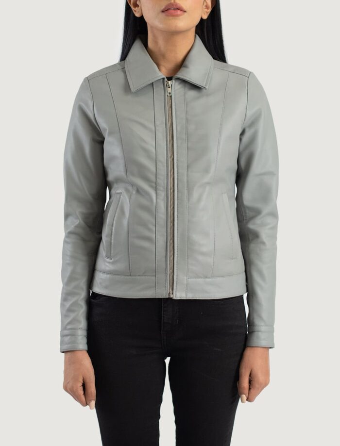 Vixen Grey Classic Collar Leather Jacket