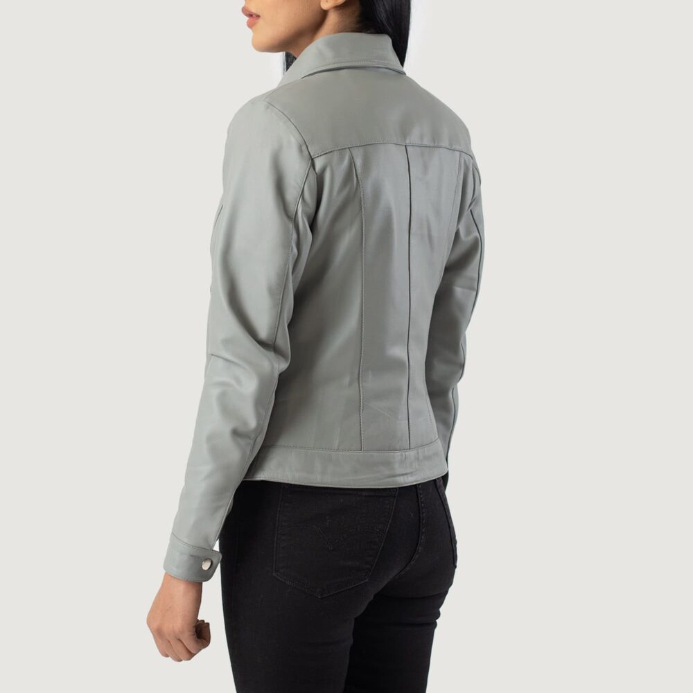 Vixen Grey Classic Collar Leather Jacket