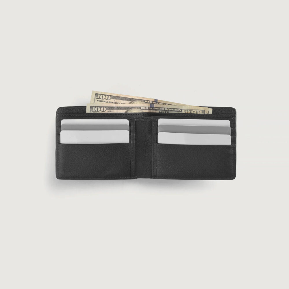 Arden Black Leather Bi-Fold Wallet