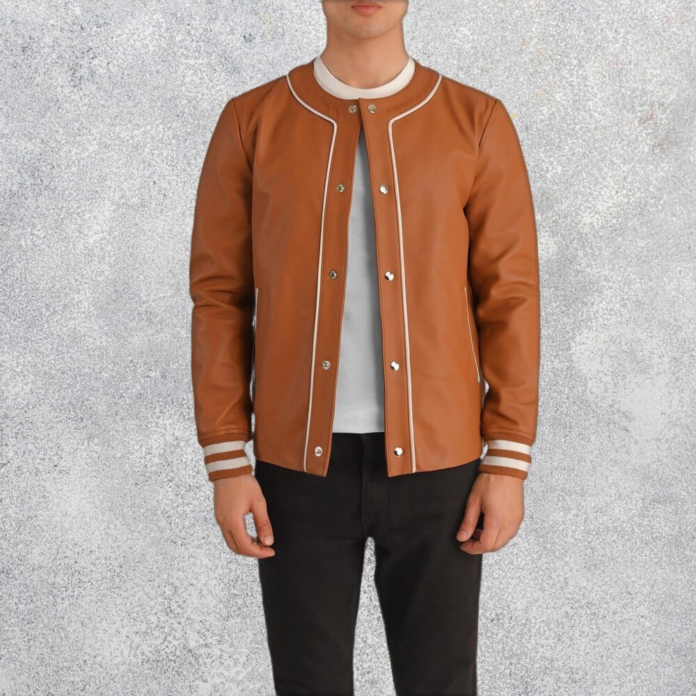 Willis Tan Brown Leather Varsity Jacket