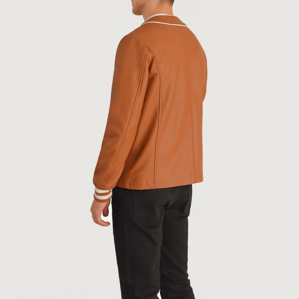 Willis Tan Brown Leather Varsity Jacket 5