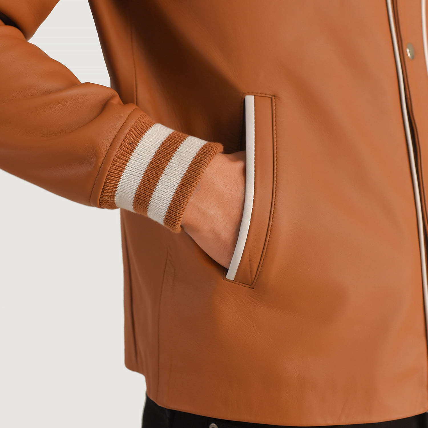 Willis Tan Brown Leather Varsity Jacket 6