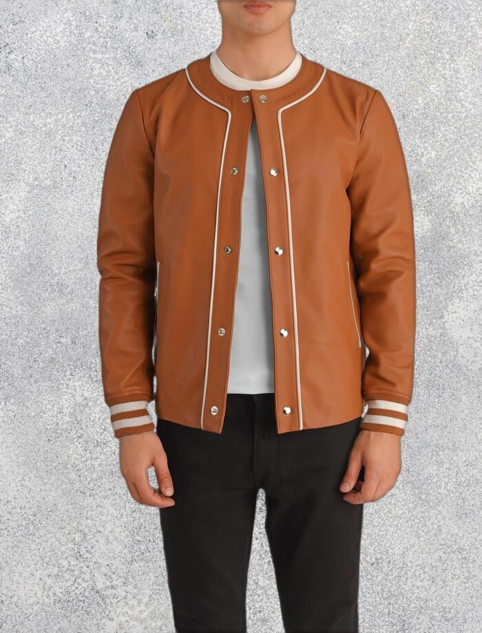 Willis Tan Brown Leather Varsity Jacket