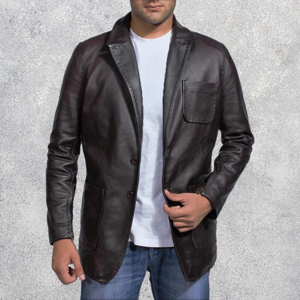 Wine Black Leather Blazer
