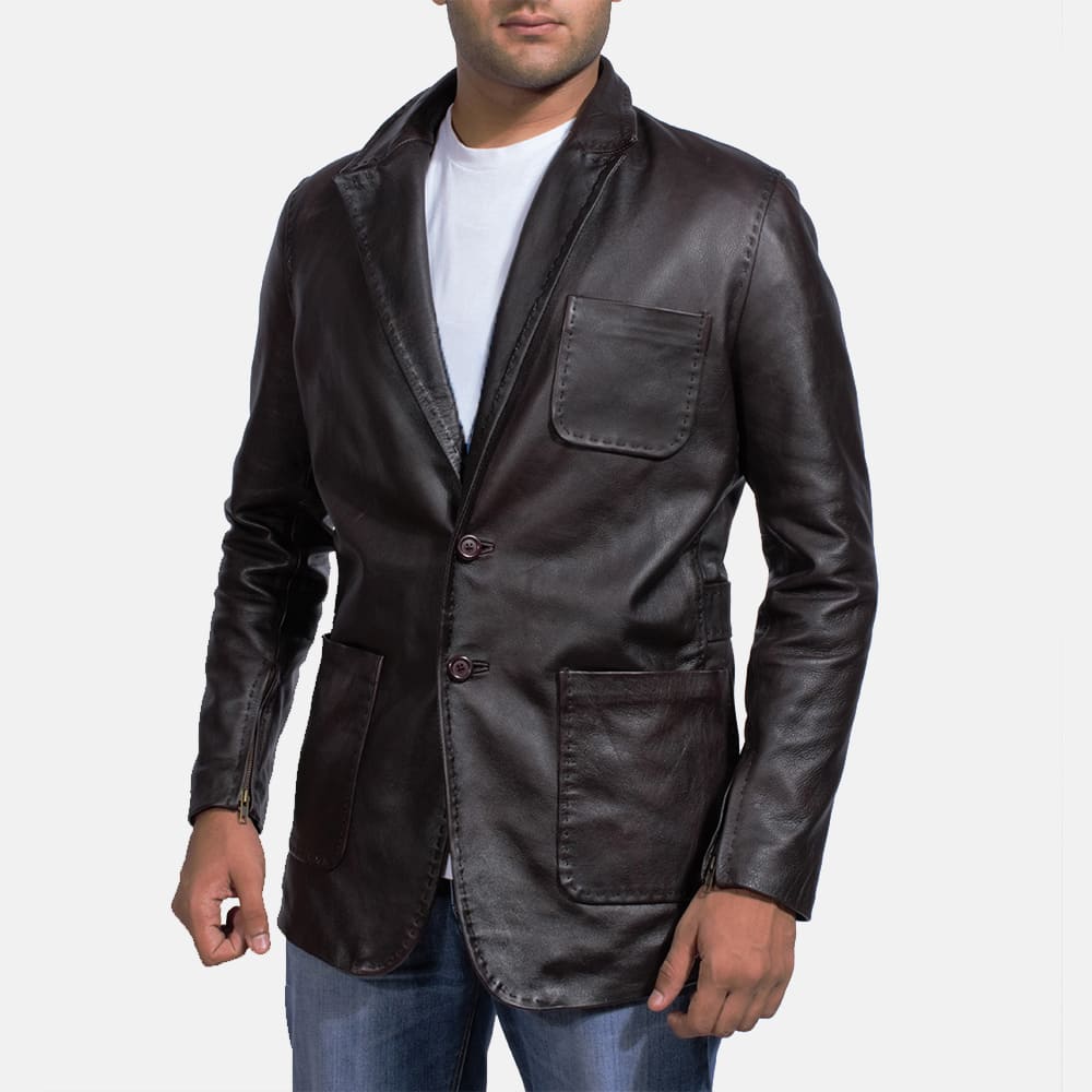 Wine Black Leather Blazer 6