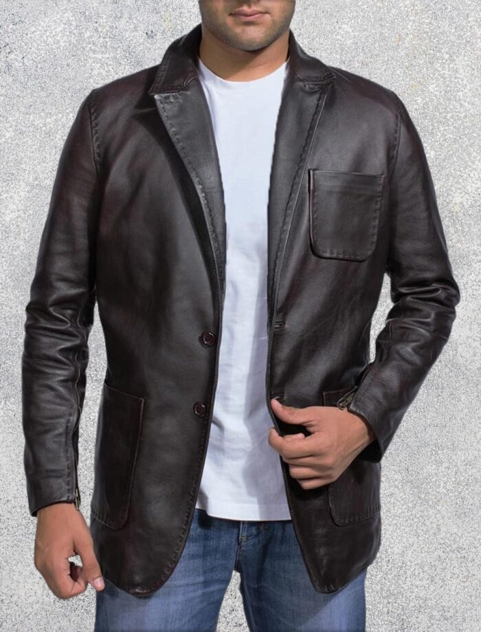 Wine Black Leather Blazer