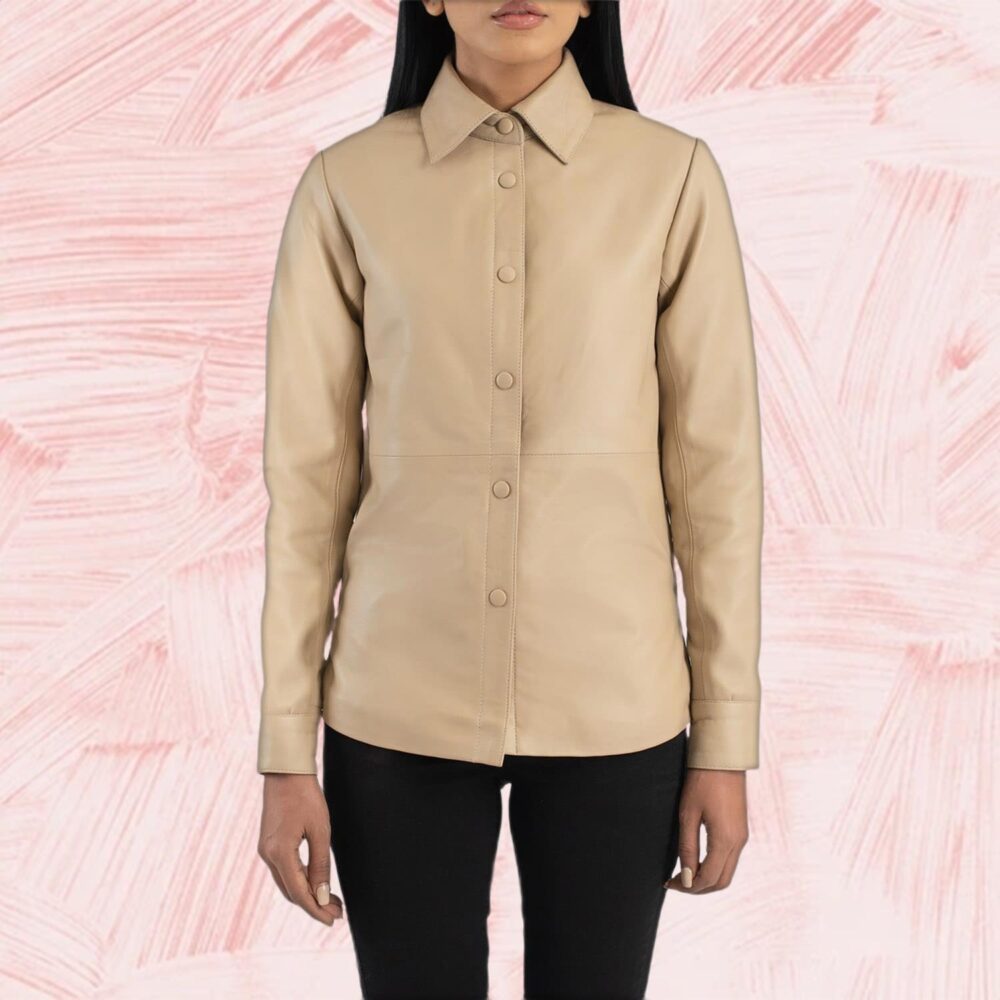 Zenith Beige Leather Shirt Jacket