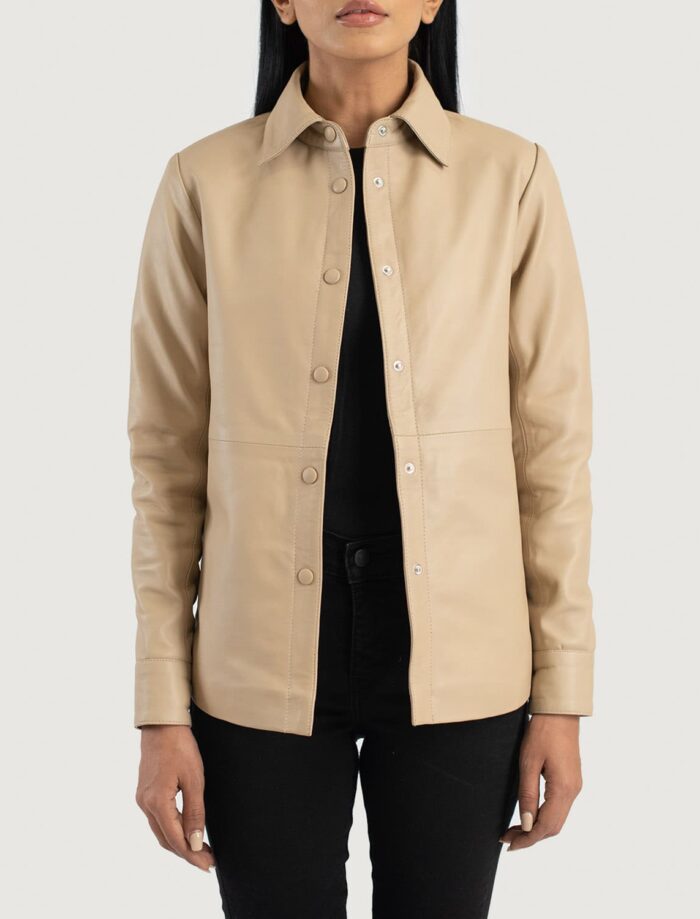 Zenith Beige Leather Shirt Jacket