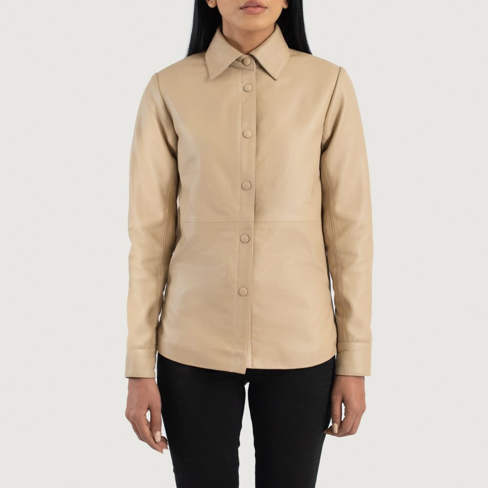 Zenith Beige Leather Shirt Jacket