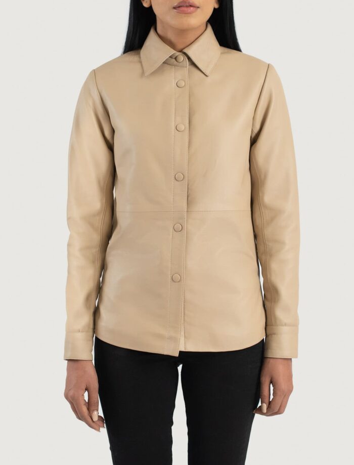 Zenith Beige Leather Shirt Jacket