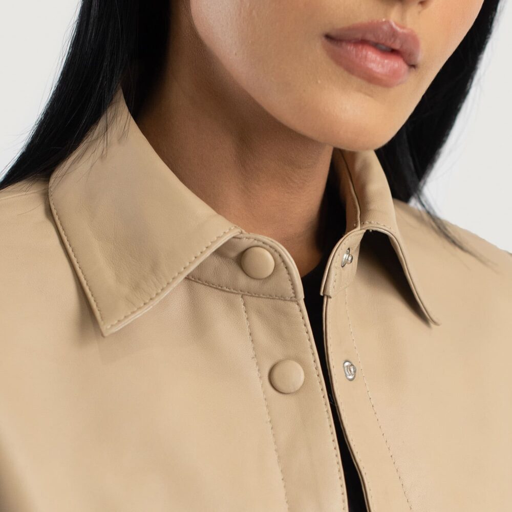 Zenith Beige Leather Shirt Jacket