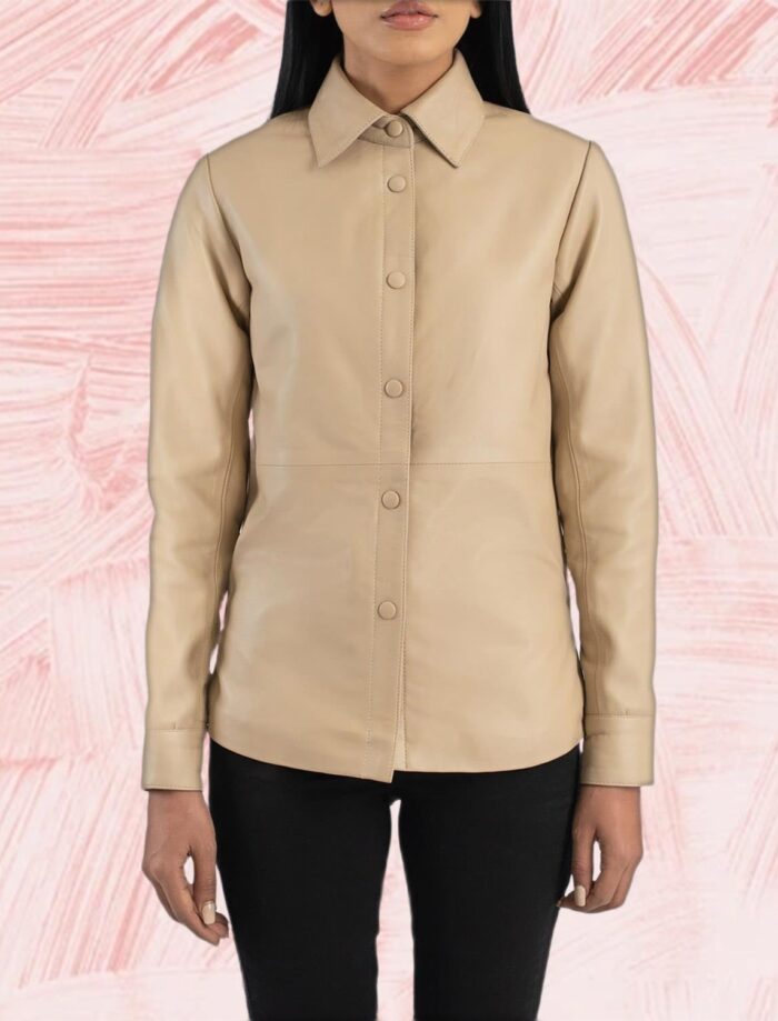 Zenith Beige Leather Shirt Jacket