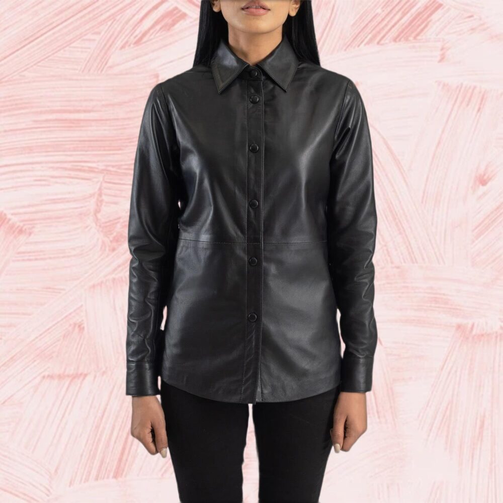 Zenith Black Leather Shirt Jacket