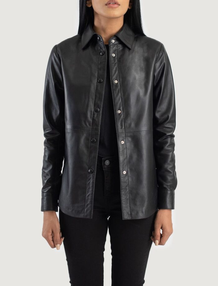 Zenith Black Leather Shirt Jacket