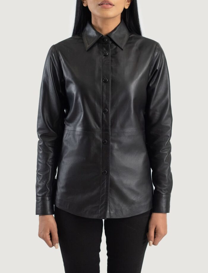 Zenith Black Leather Shirt Jacket