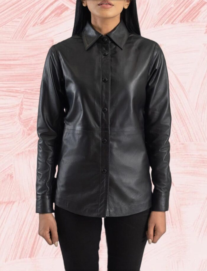 Zenith Black Leather Shirt Jacket