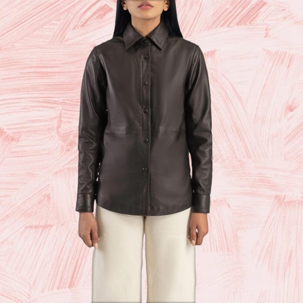 Zenith Brown Leather Shirt Jacket