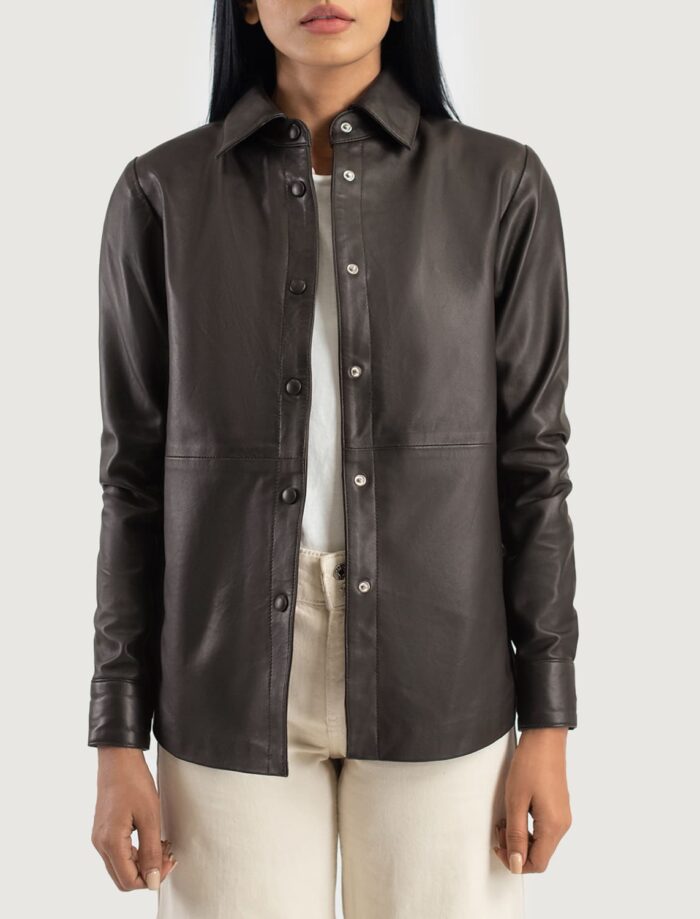 Zenith Brown Leather Shirt Jacket