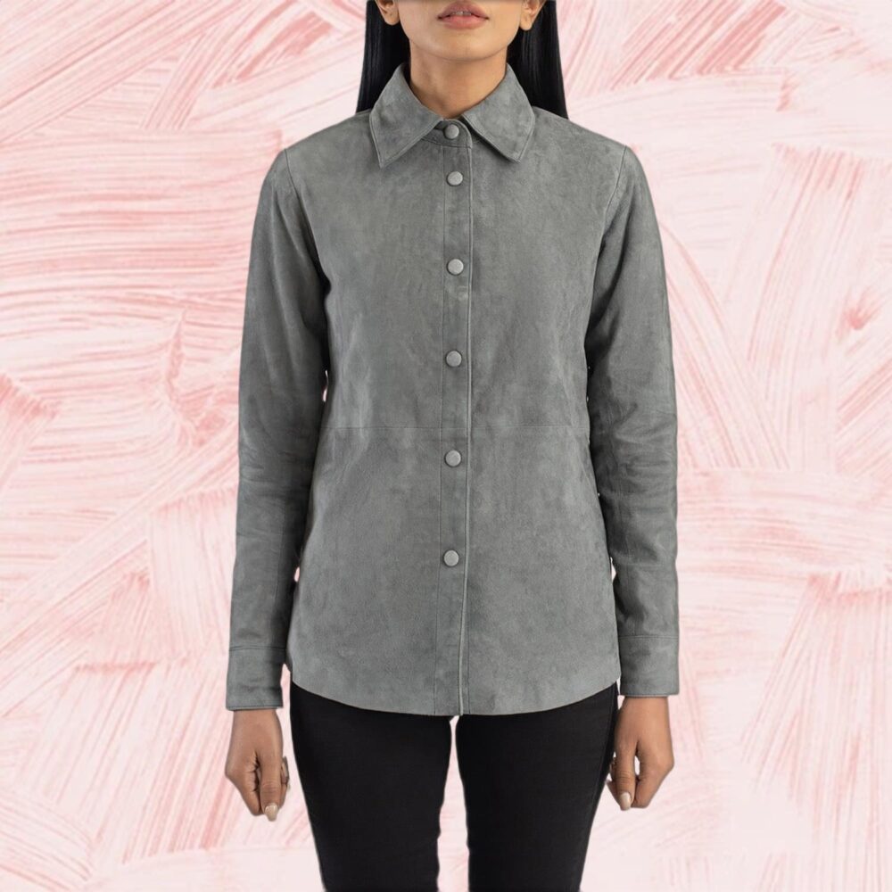 Zenith Grey Suede Leather Shirt Jacket