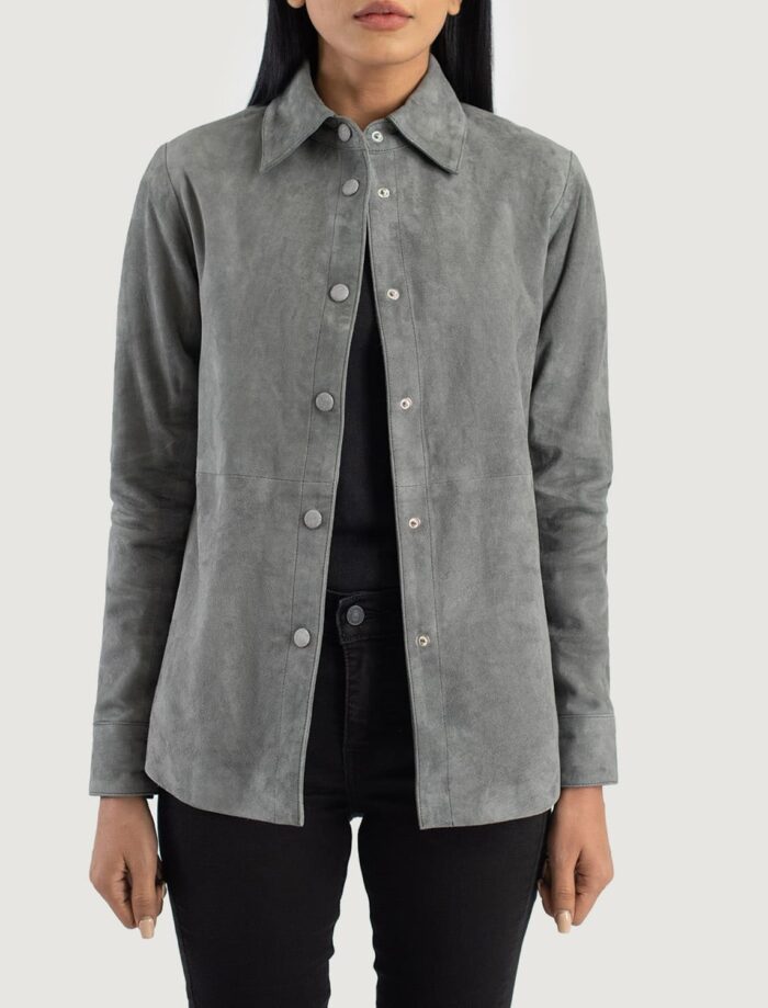 Zenith Grey Suede Leather Shirt Jacket