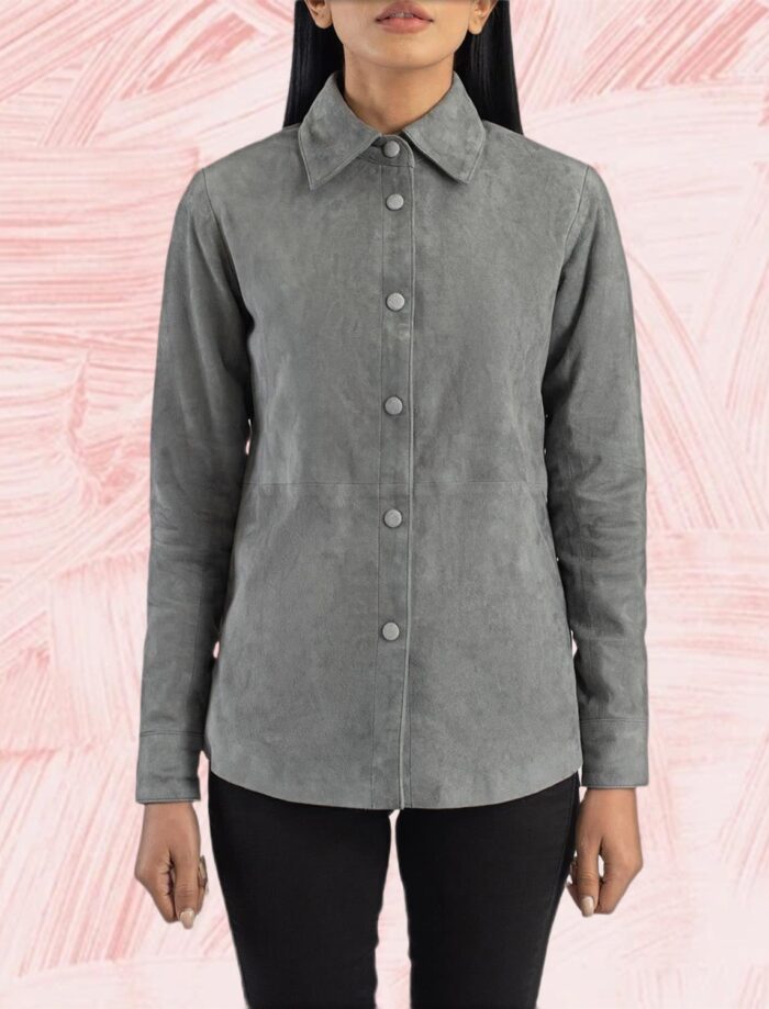 Zenith Grey Suede Leather Shirt Jacket