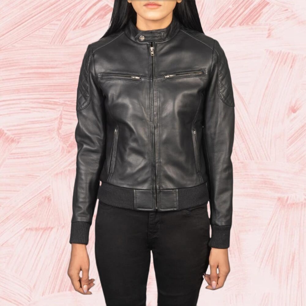 Zenna Black Leather Bomber Jacket