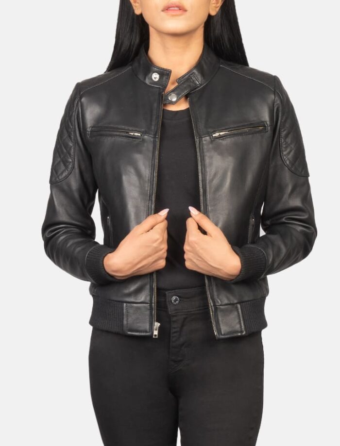 Saltco Zenna Black Leather Bomber Jacket