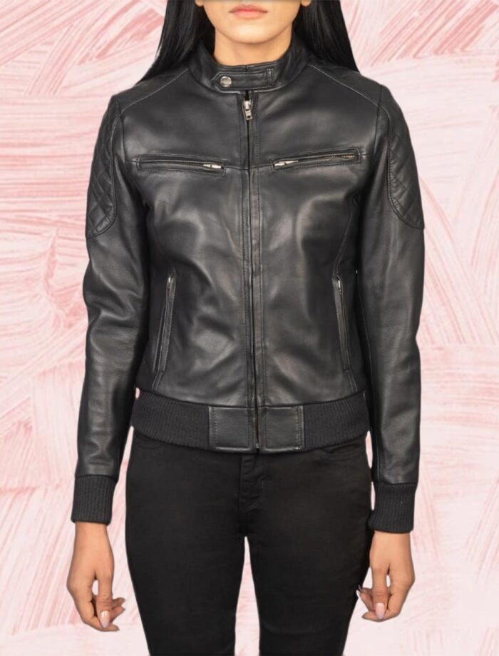 Zenna Black Leather Bomber Jacket