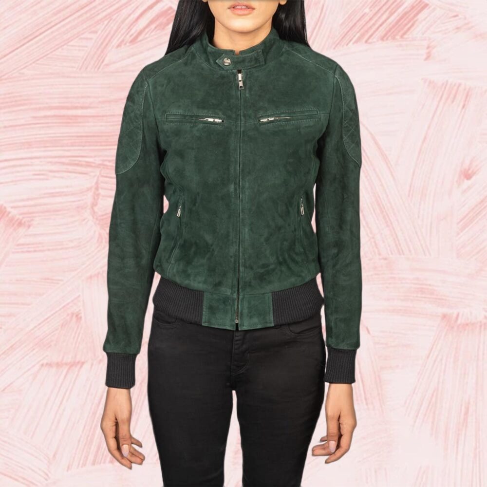 Zenna Green Suede Bomber Jacket