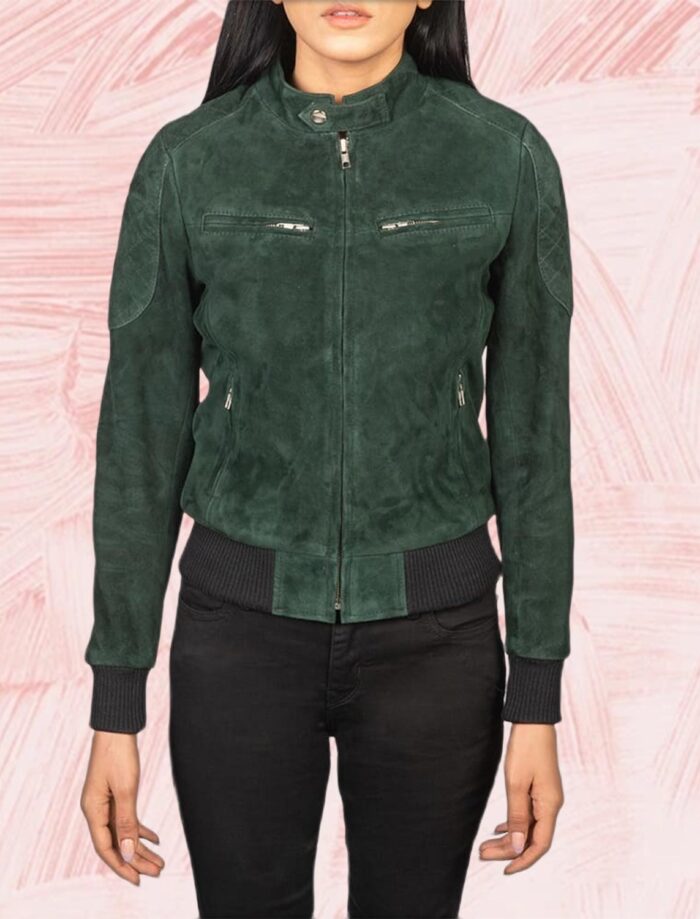 Zenna Green Suede Bomber Jacket