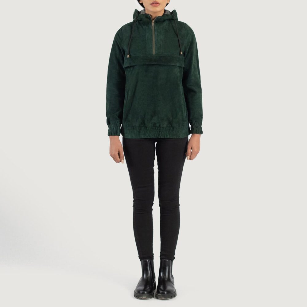 Zest Green Hooded Suede Pullover Jacket