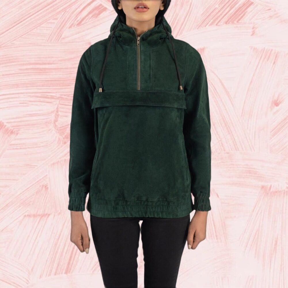 Zest Green Hooded Suede Pullover Jacket