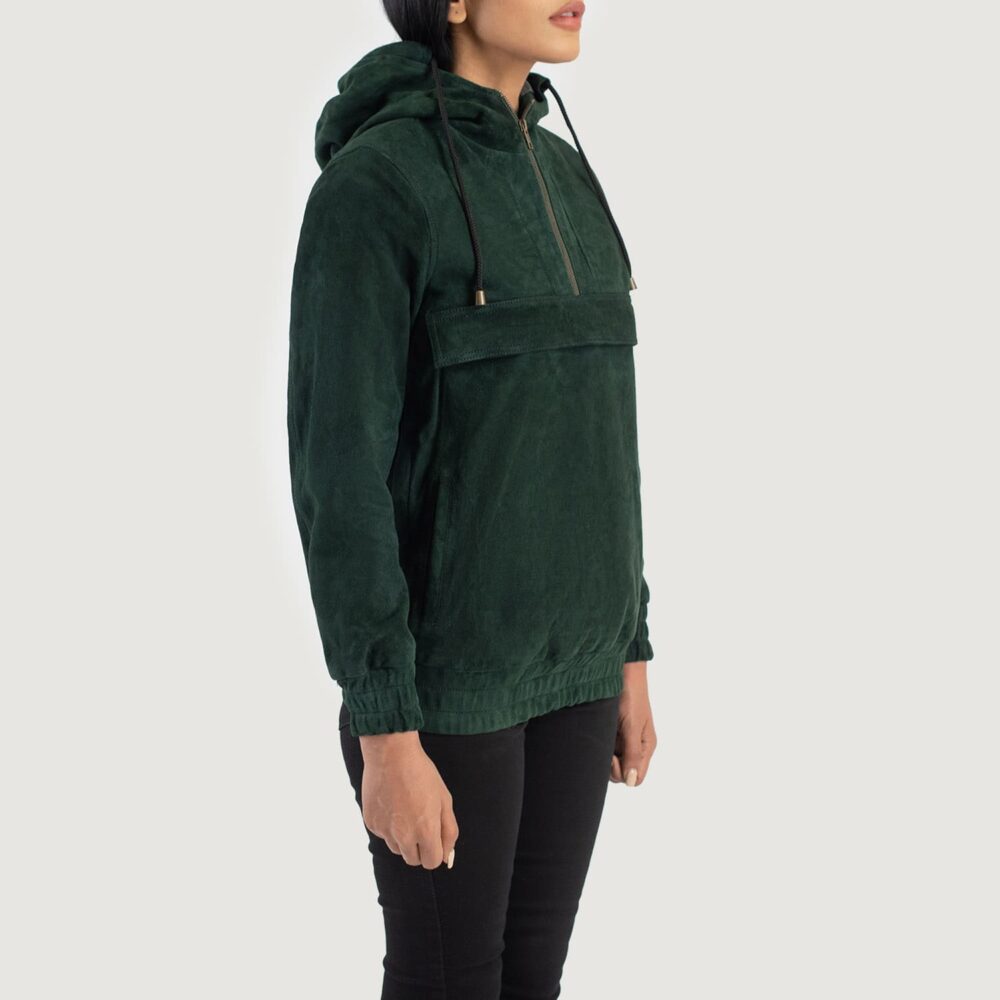 Zest Green Hooded Suede Pullover Jacket