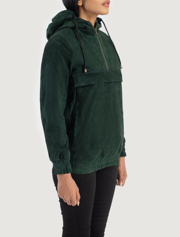 Zest Green Hooded Suede Pullover Jacket