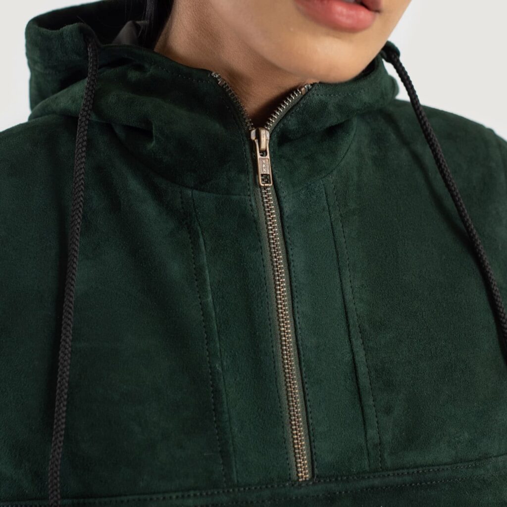 Zest Green Hooded Suede Pullover Jacket