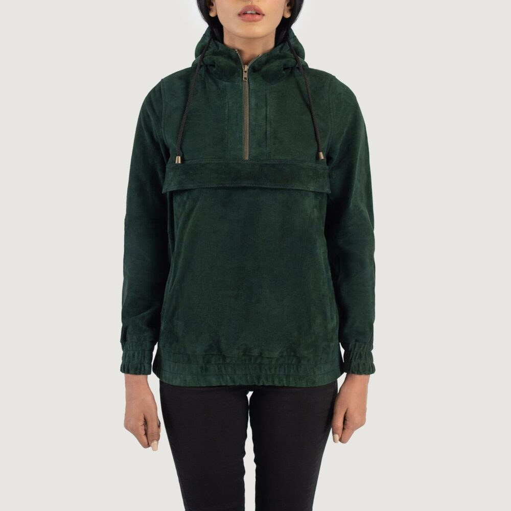 Zest Green Hooded Suede Pullover Jacket