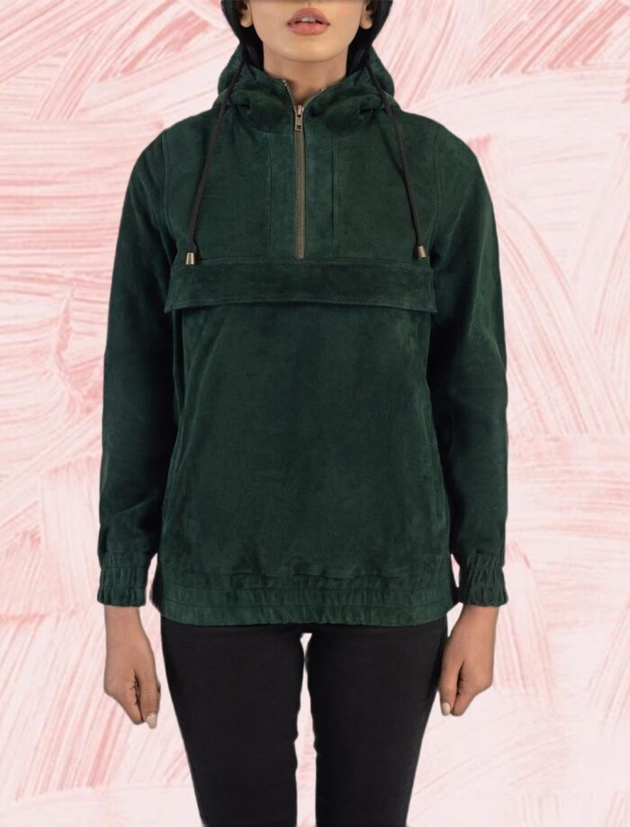 Zest Green Hooded Suede Pullover Jacket
