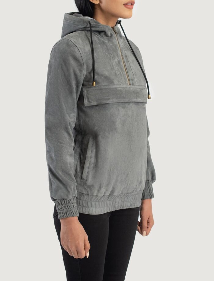 Zest Grey Hooded Suede Pullover Jacket