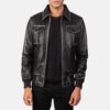 Archer Noir Men's Black Leather Bomber Jacket