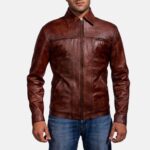 Marvello Distressed Brown Leather Jacket for Men