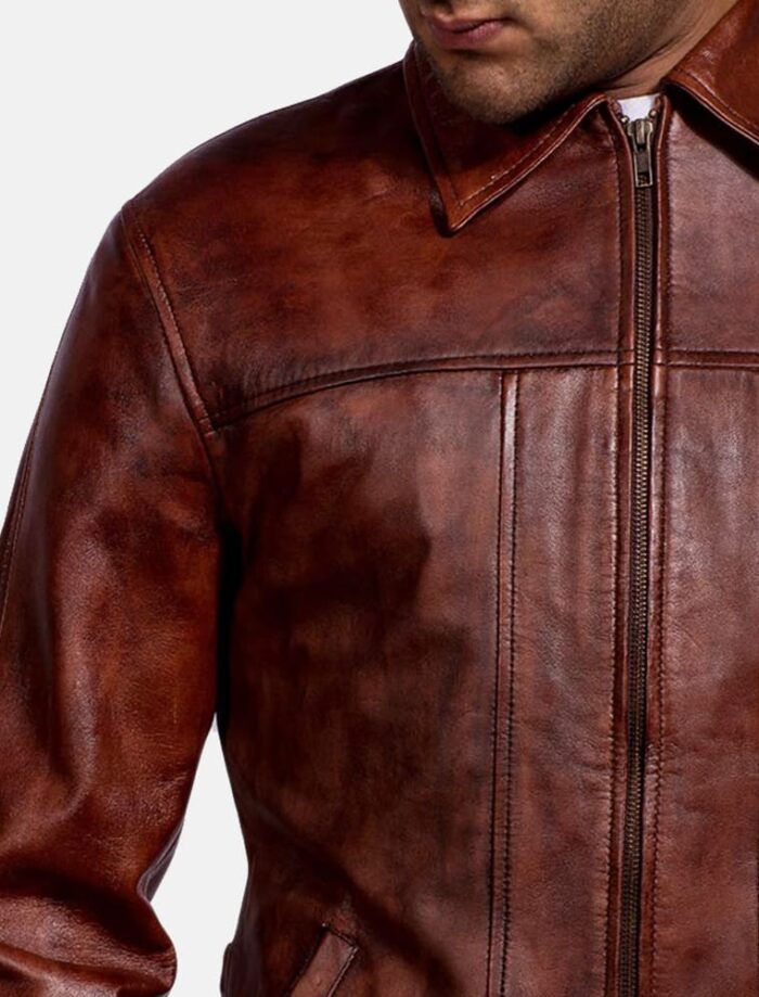 Marvello Distressed Brown Leather Jacket for Men