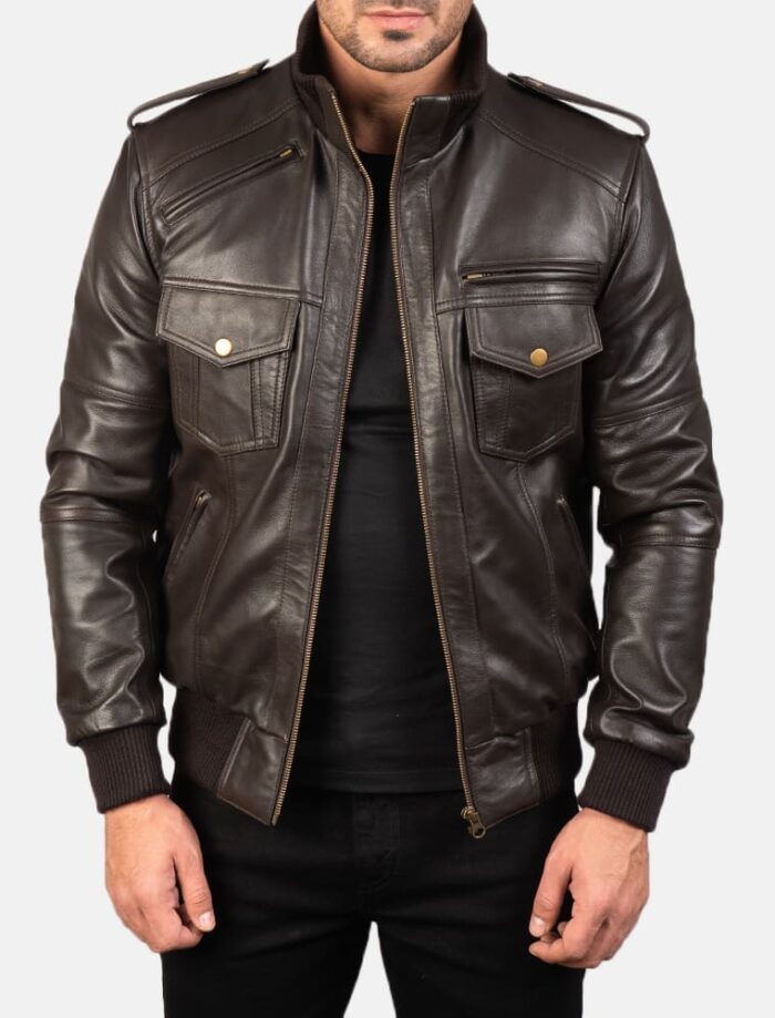 Shadowhawk Brown Men's Leather Bomber Jacket