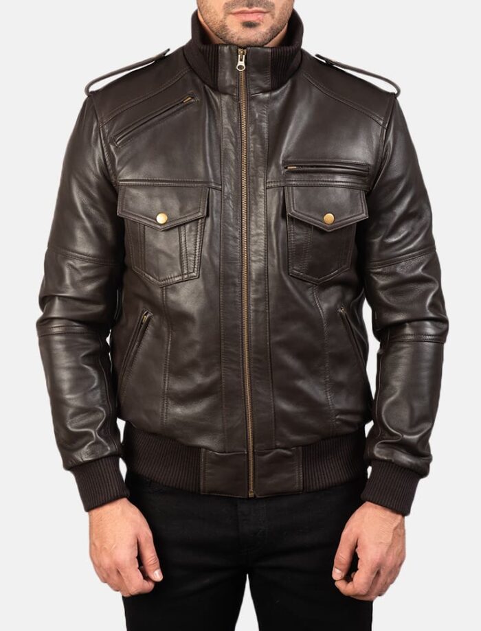 Shadowhawk Brown Men's Leather Bomber Jacket