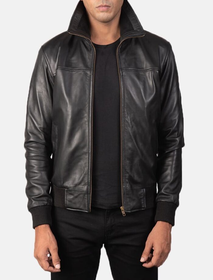 SkyRolf Black Men's Leather Bomber Jacket