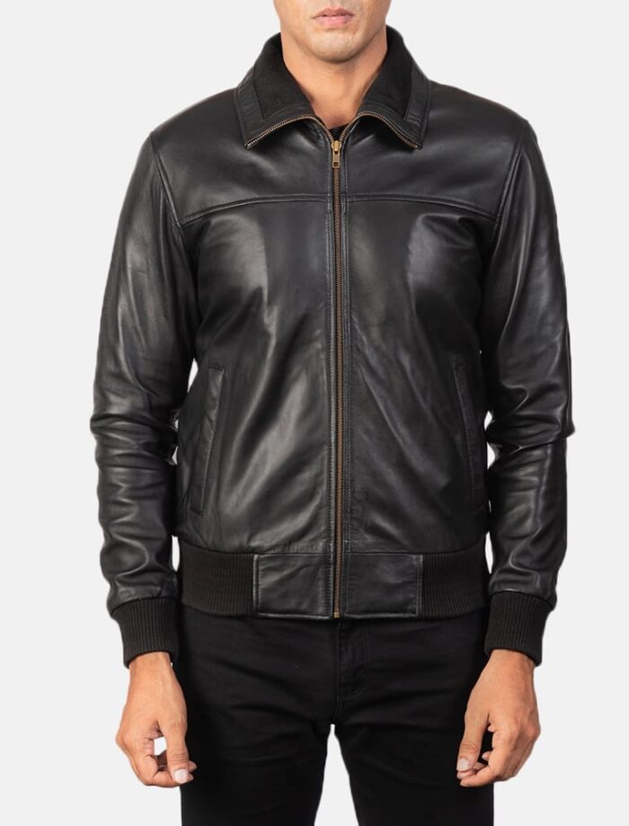 SkyRolf Black Men's Leather Bomber Jacket