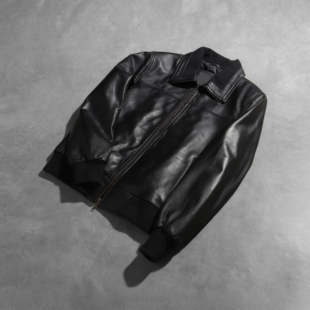 SkyRolf Black Men's Leather Bomber Jacket